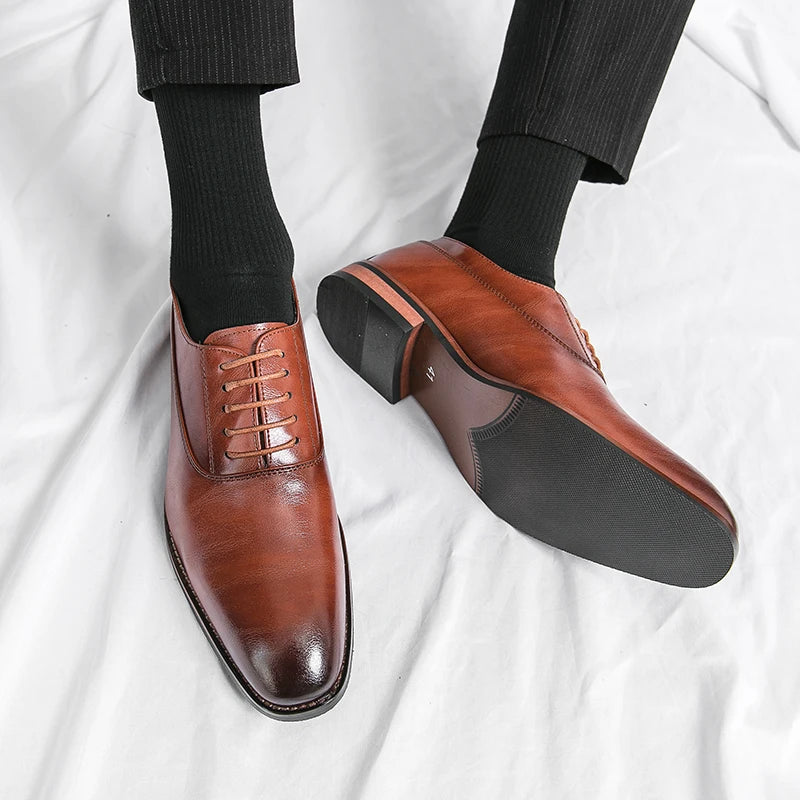Vittorio black leather oxford dress shoes closed-lace sculpted toe professional formal style