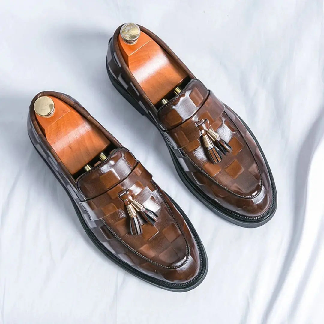 Vittorio Luxe men's tan leather tassel loafers slip-on dress shoes with breathable lining