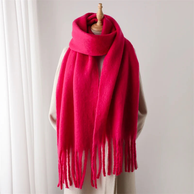 Women's colorful cashmere-style winter scarf, soft plush wrap with cozy warmth for cold seasons