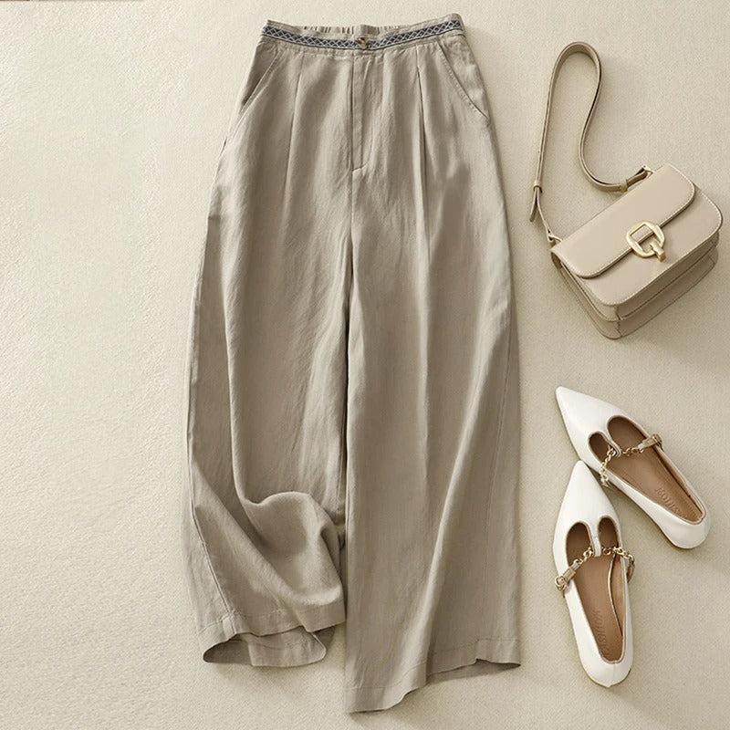 Vivienne Luxe wide-leg linen trousers women breathable lightweight blend tailored woven waistband