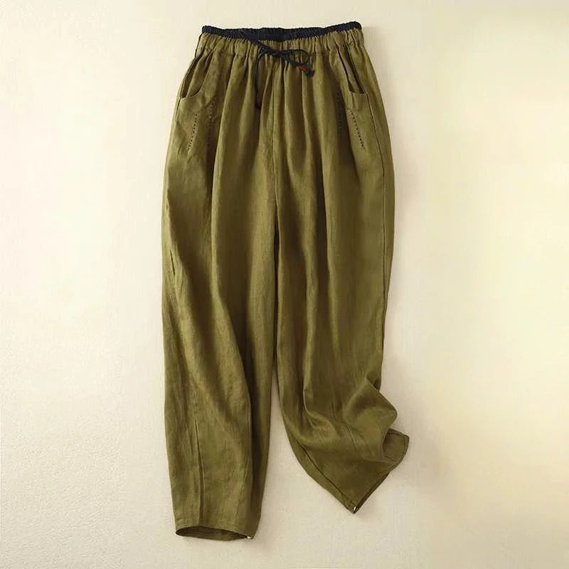 Vivo relaxed-fit linen blend pants with elastic drawstring waist, lightweight breathable everyday wear