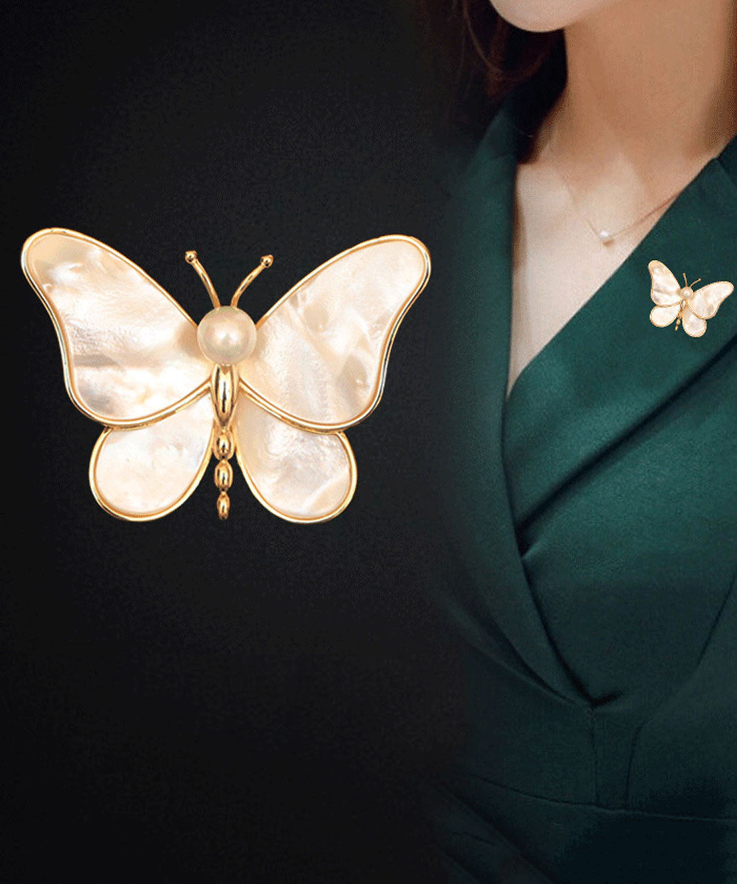 Broches papillon en nacre et cuivre surdoré couleur champagne Vogue - Urbann-Vibe