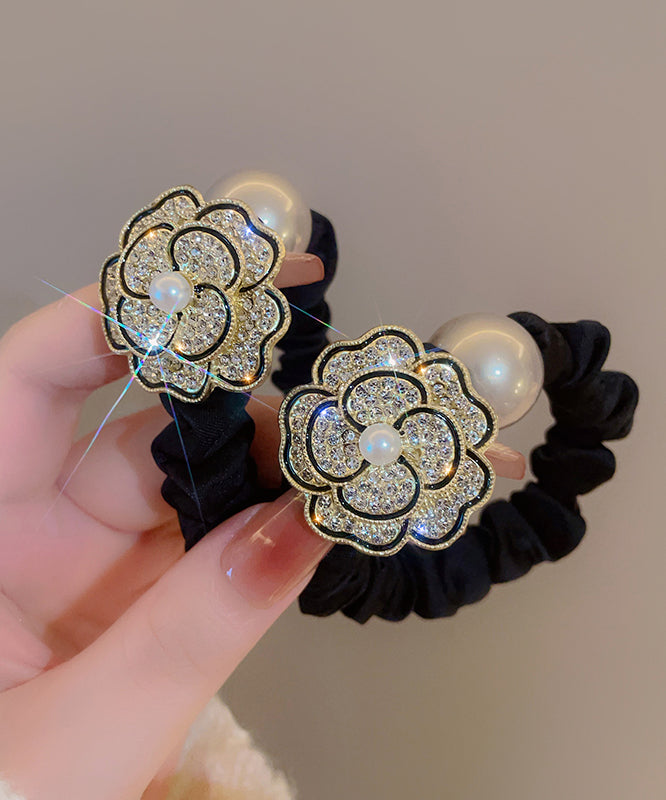 Épingle à cheveux en tissu doré Vogue, alliage de zircons et perles, fleur de camélia - Urbann-Vibe
