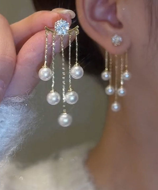 Boucles d'oreilles pendantes à pampilles et perles en alliage de cuivre doré Vogue - Urbann-Vibe