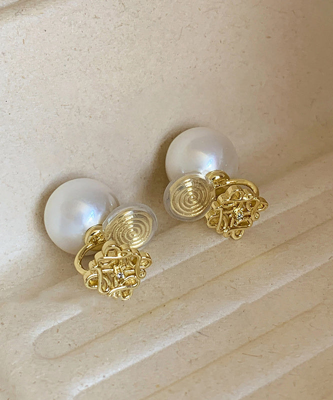 Boucles d'oreilles à tige creuses en alliage de cuivre doré et zircon avec perles Vogue - Urbann-Vibe