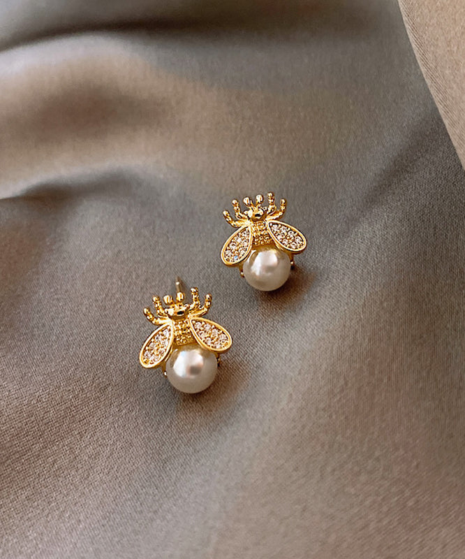 Boucles d'oreilles à tige en perles et abeilles dorées et cuivrées Vogue - Urbann-Vibe