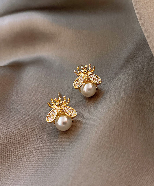 Boucles d'oreilles à tige en perles et abeilles dorées et cuivrées Vogue - Urbann-Vibe