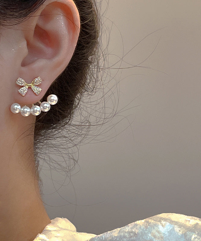 Boucles d'oreilles pendantes Vogue en or, cuivre et zircons avec perles - Urbann-Vibe