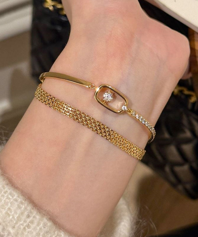 Ensemble de deux bracelets chaîne en acier inoxydable doré et zircon Vogue - Urbann-Vibe