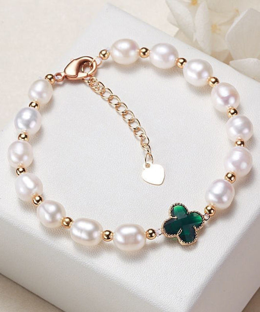 Bracelet à breloques en argent sterling vert Vogue avec perles de zircone et trèfle à quatre feuilles - Urbann-Vibe