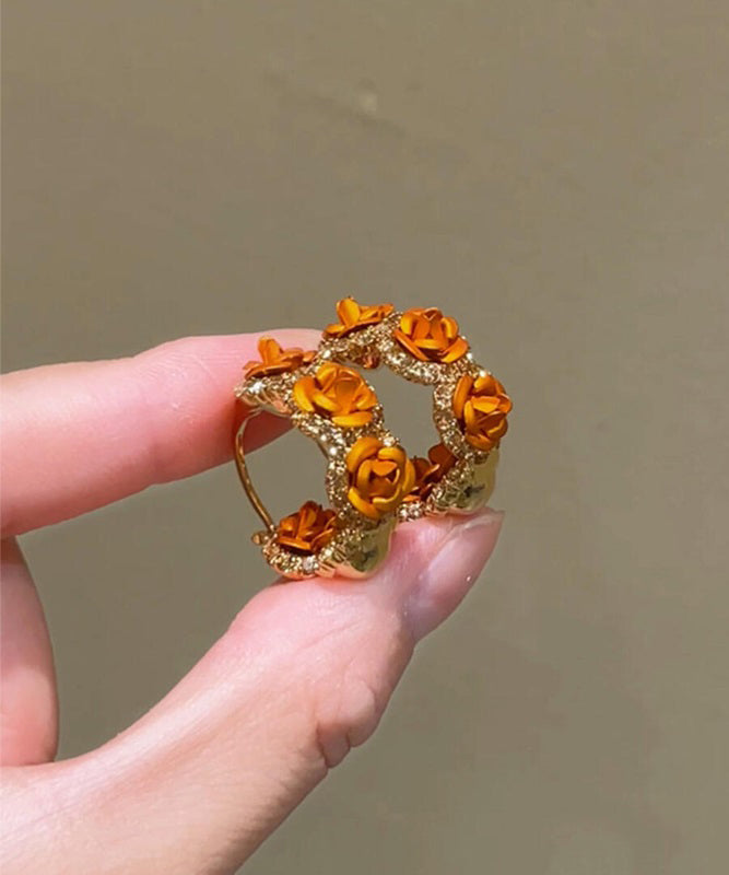 Boucles d'oreilles créoles Vogue orange en alliage de cuivre et zircon rose - Urbann-Vibe