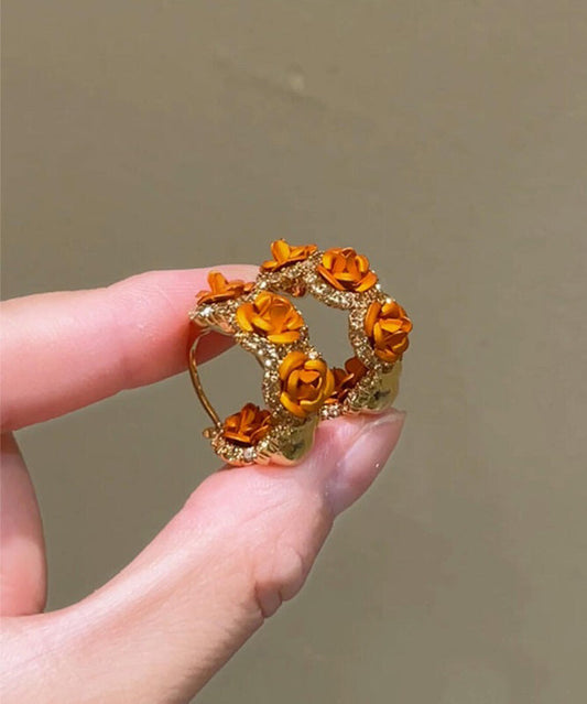 Boucles d'oreilles créoles Vogue orange en alliage de cuivre et zircon rose - Urbann-Vibe
