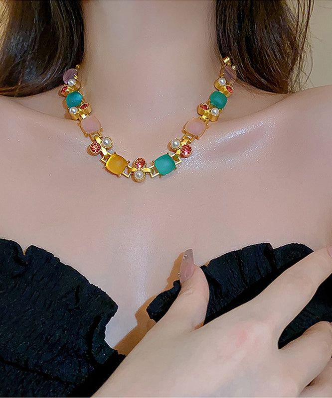 Collier Vogue Rainbow en cuivre et zircons, perles carrées, style princesse - Urbann-Vibe