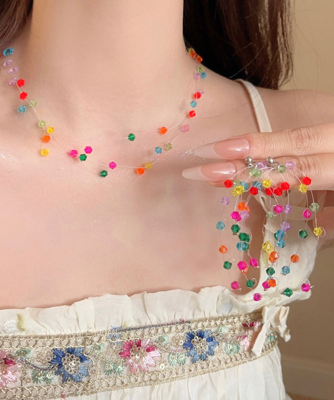 Ensemble deux pièces Vogue Rainbow Weave avec collier à pampilles et boucles d'oreilles pendantes en cristal - Urbann-Vibe