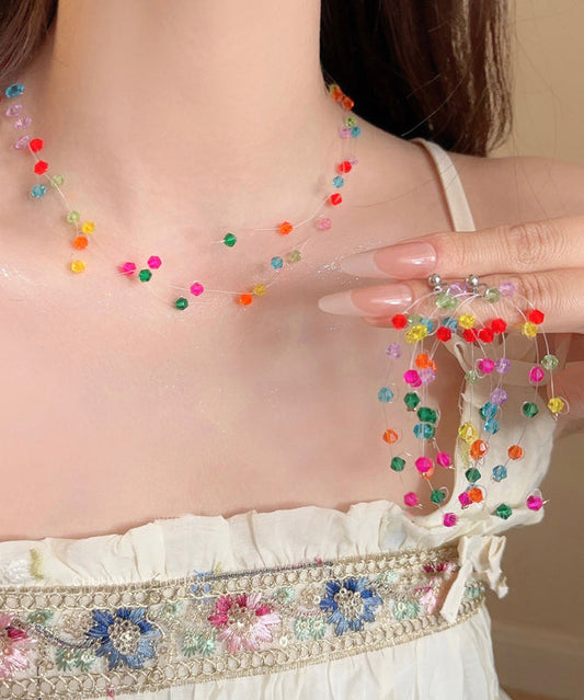 Ensemble deux pièces Vogue Rainbow Weave avec collier à pampilles et boucles d'oreilles pendantes en cristal - Urbann-Vibe
