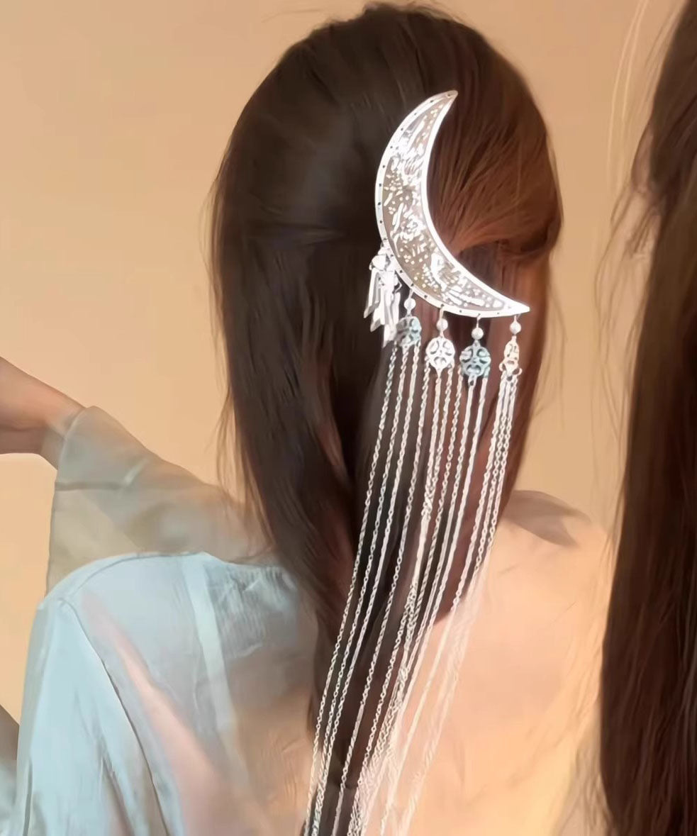 Épingle à cheveux Vogue en alliage de soie et en forme de croissant de lune avec pompon - Urbann-Vibe