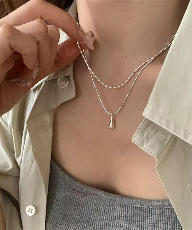 Collier pendentif goutte d'eau double couche en argent sterling Vogue Silk - Urbann-Vibe