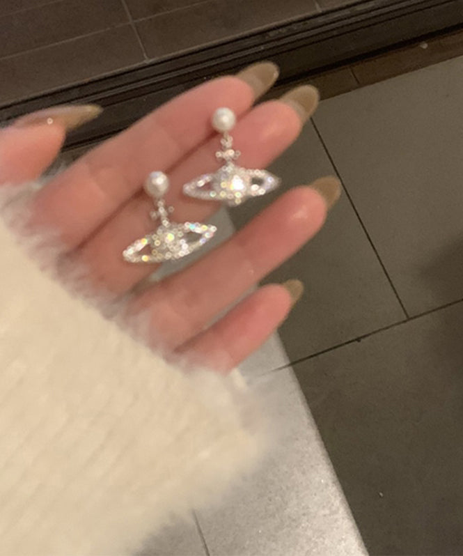 Boucles d'oreilles pendantes Vogue en cuivre blanc et zircon avec perles et planètes - Urbann-Vibe