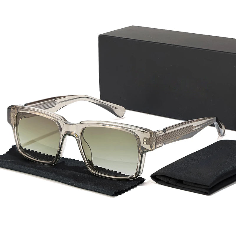 Men's square frame sunglasses with gradient UV400 lenses, crystal clear frames and jet-black arms urban style