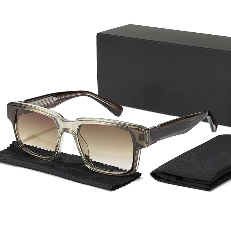 Men's square sunglasses clear frames black arms gradient UV400 lenses urban style by Caterside