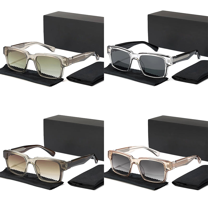 Men's square sunglasses clear frames black arms gradient UV400 lenses urban street style