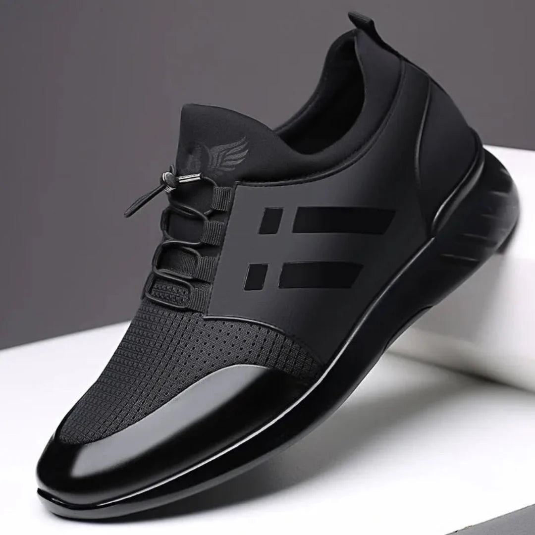 White and gray ultra-light athletic sneakers with breathable mesh upper and cushioned sole for runners