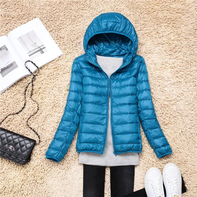Lily women's lightweight hooded puffer jacket quilted slim fit sleek winter style