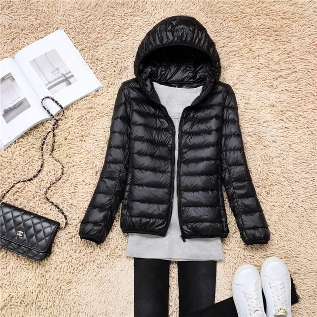 Lily women's lightweight hooded puffer jacket quilted sleek fitted silhouette for modern winter style