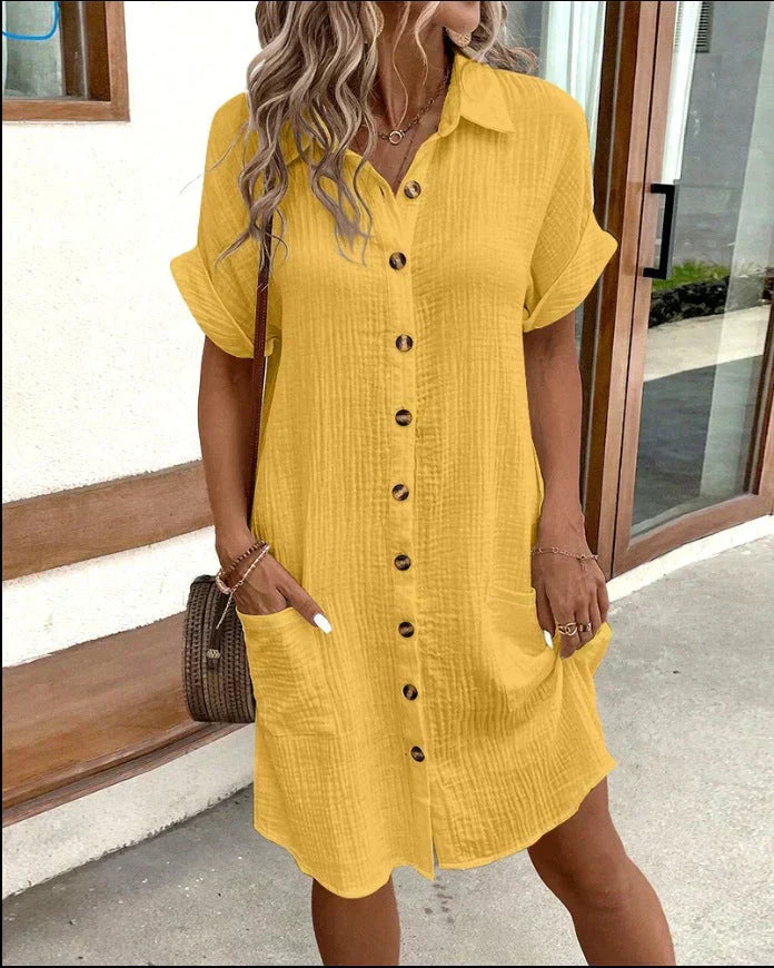 Women's relaxed-fit cotton polo shirt dress in Brooklyn style with breathable linen blend