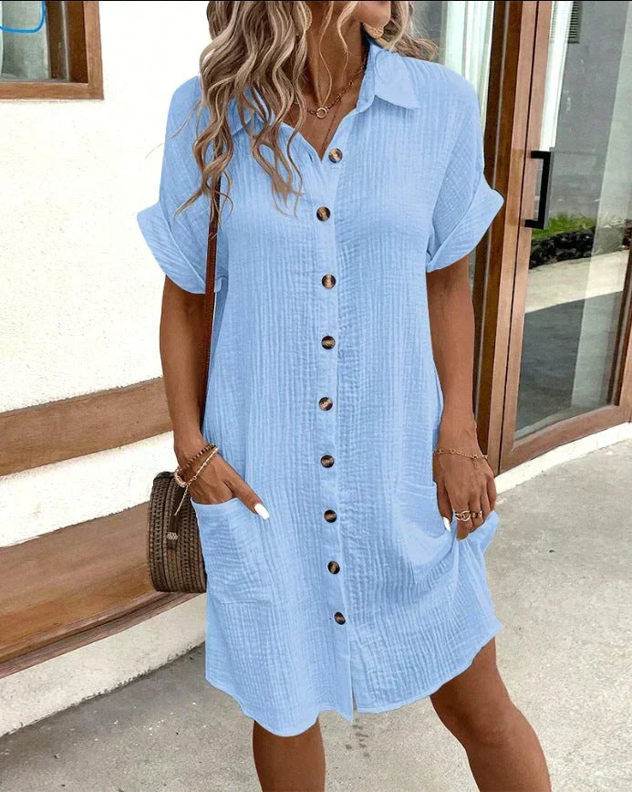Women's relaxed fit cotton polo shirt dress in Brooklyn style with breathable linen blend fabric
