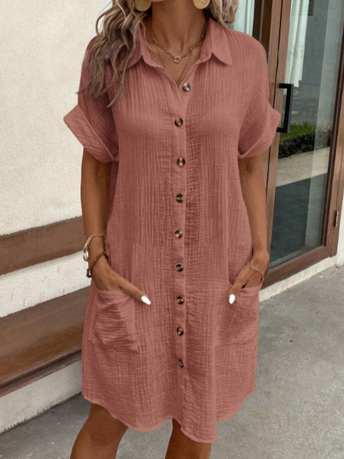 Women's relaxed-fit cotton polo shirt dress in Brooklyn style with breathable linen blend fabric