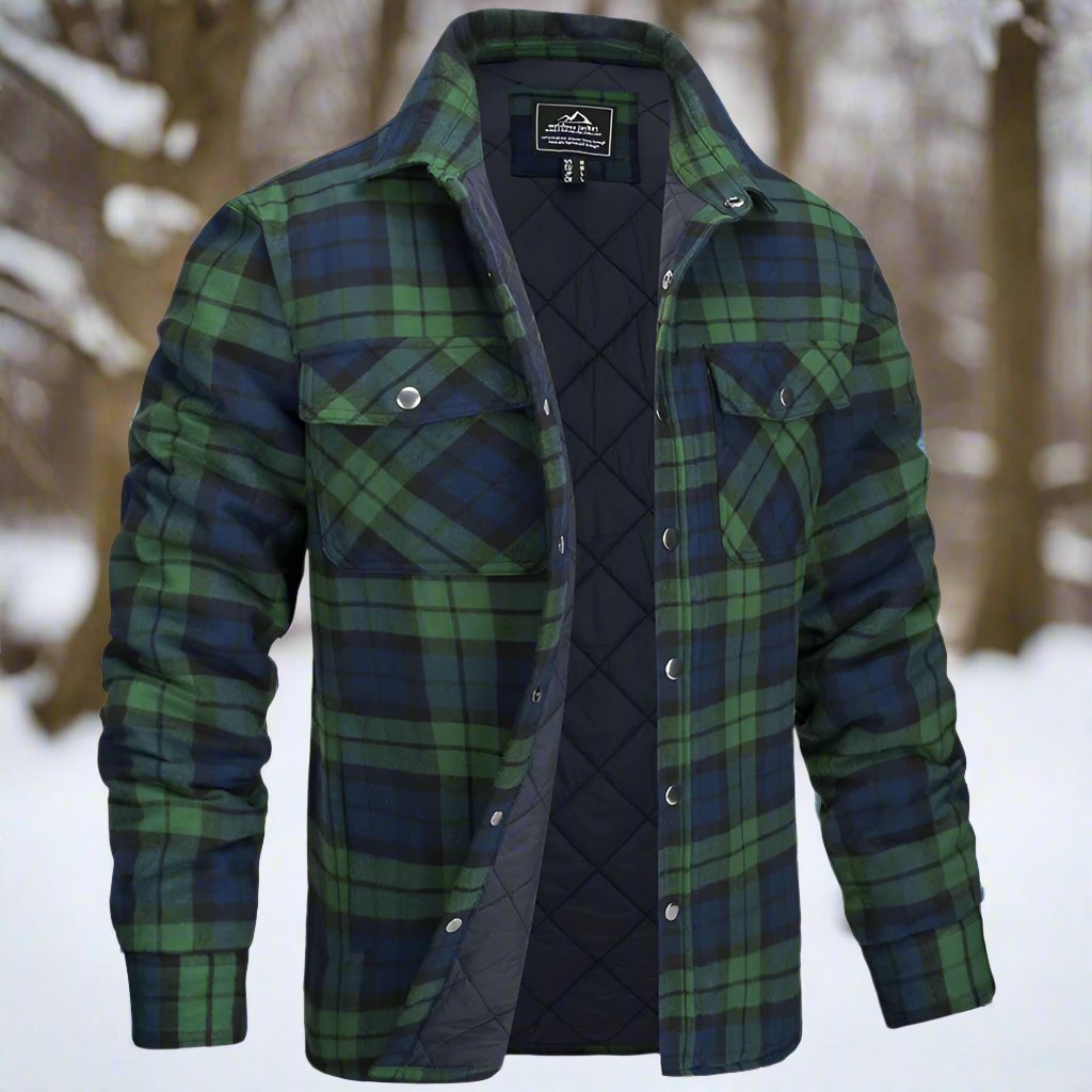 Men's quilted check shirt jacket relaxed fit with snap closure chest pockets casual outerwear