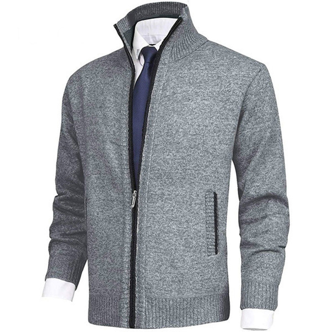 Jordan men's grey knit zip sweater with ribbed collar, cuffs, and hem for warm layered styling