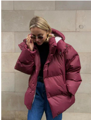Women's oversized hooded down jacket warm lining cozy winter puffer coat versatile cold-weather style