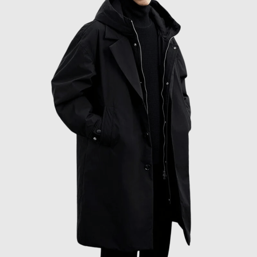 Men's lightweight waterproof rain jacket oversized urban fit with modern structured silhouette