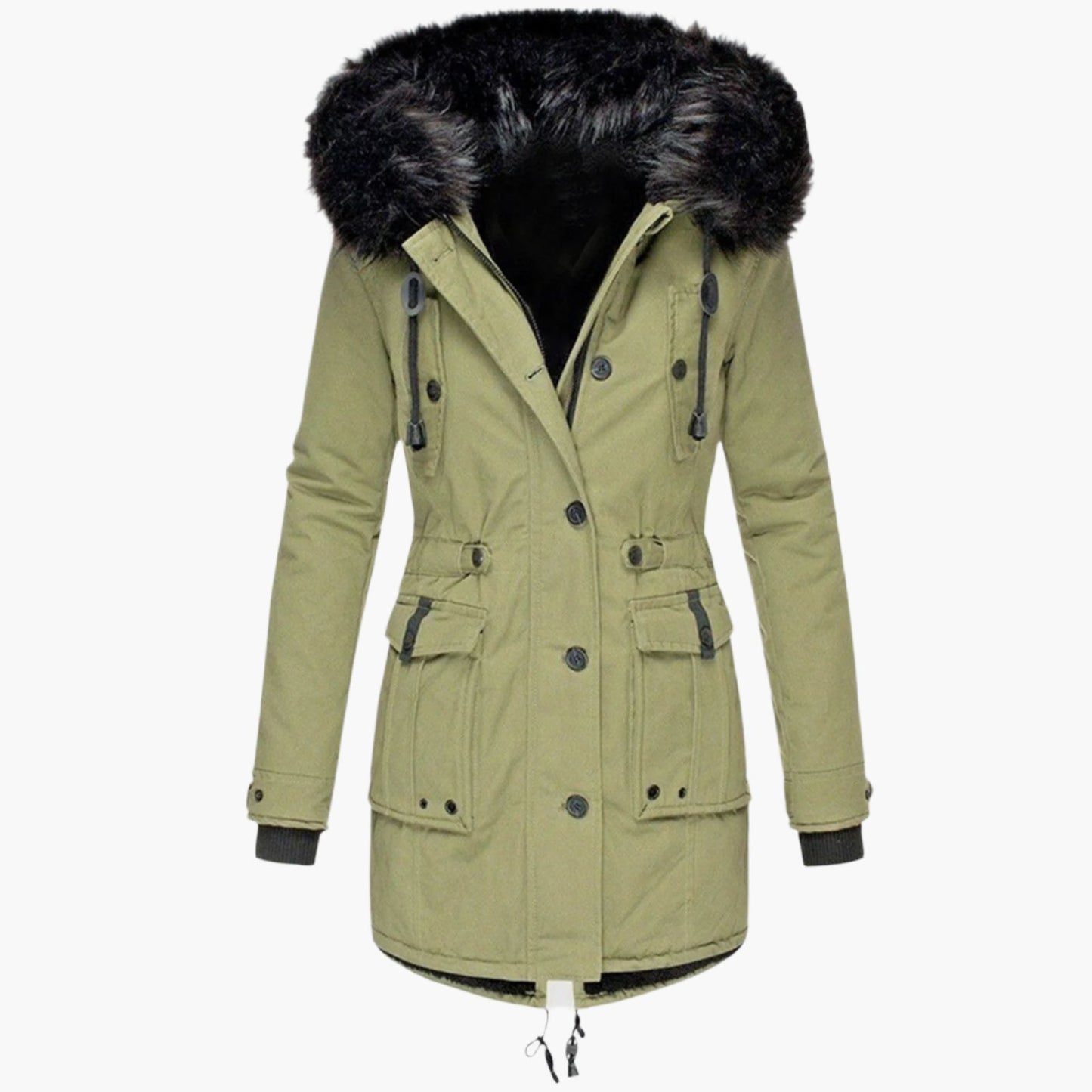Women's fitted hooded winter coat in bold city style with flattering silhouette for everyday warmth