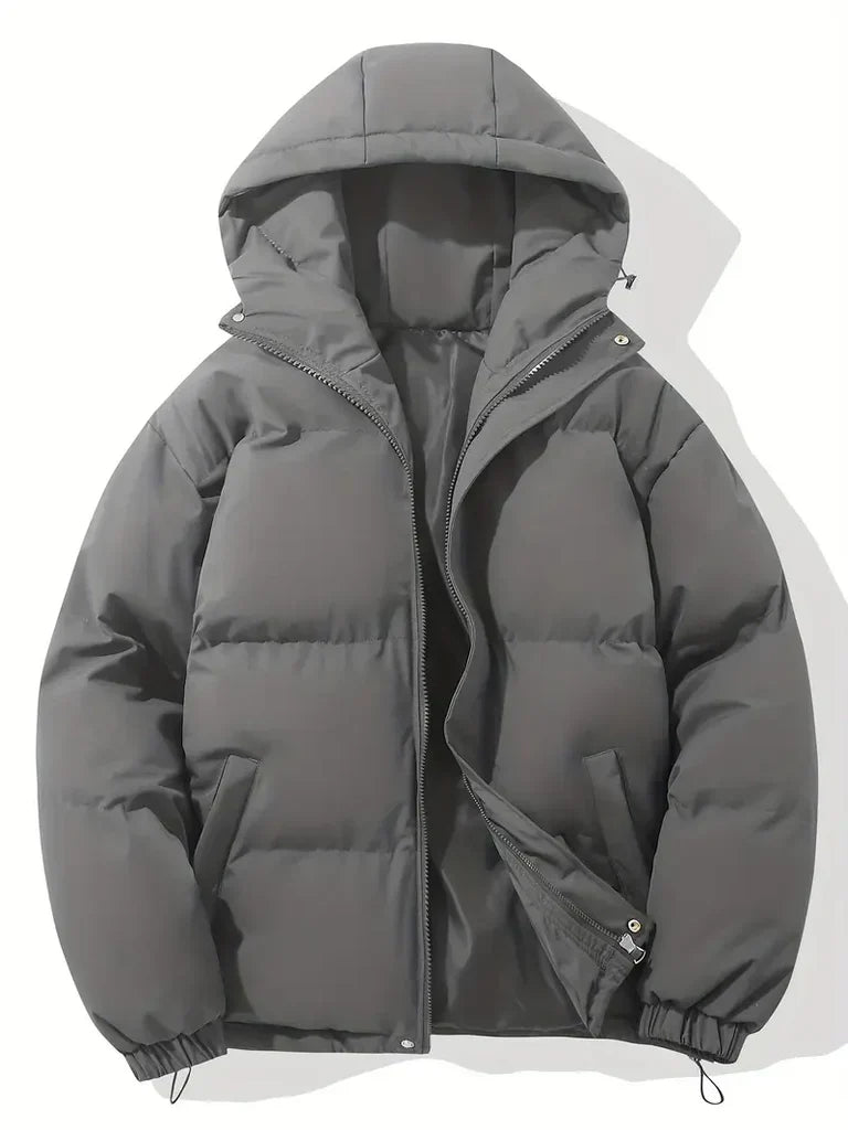 Women's oversized hooded puffer jacket hip-length padded winter coat with zipper closure
