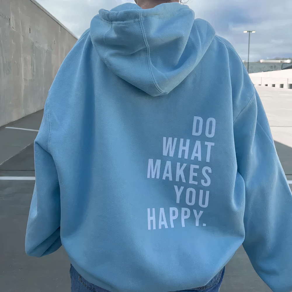 Ellie relaxed-fit hoodie soft brushed knit bold summer back print midweight polyester cozy travel layer