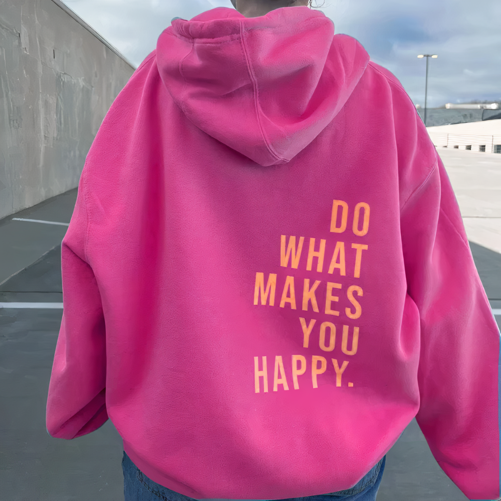 Ellie relaxed-fit soft knit hoodie in neutral tone with bold Summer text back print