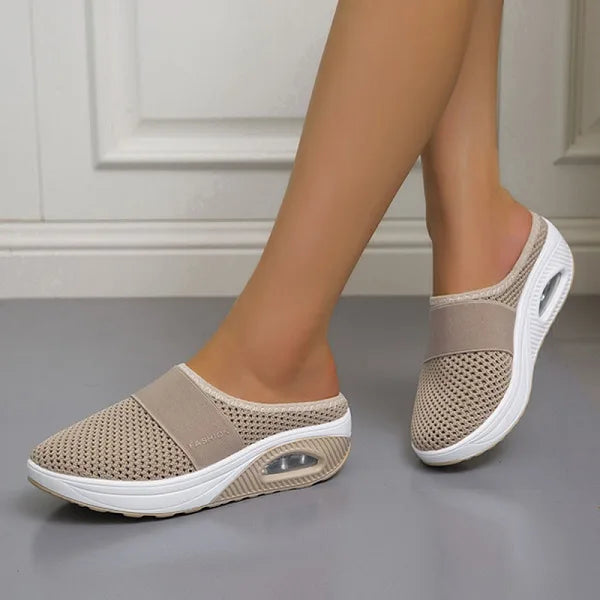 Women's breathable mesh wedge sandals slip-on elastic strap cushioned sole for everyday comfort