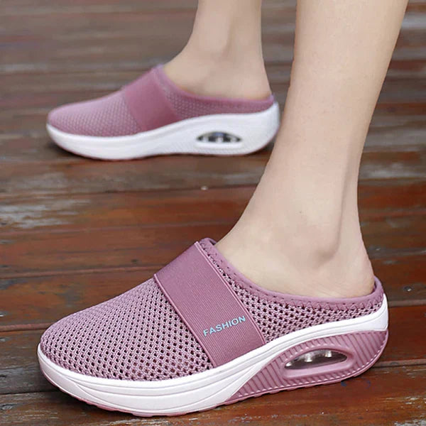 Women's breathable mesh wedge sandals slip-on elastic strap cushioned sole everyday casual comfort