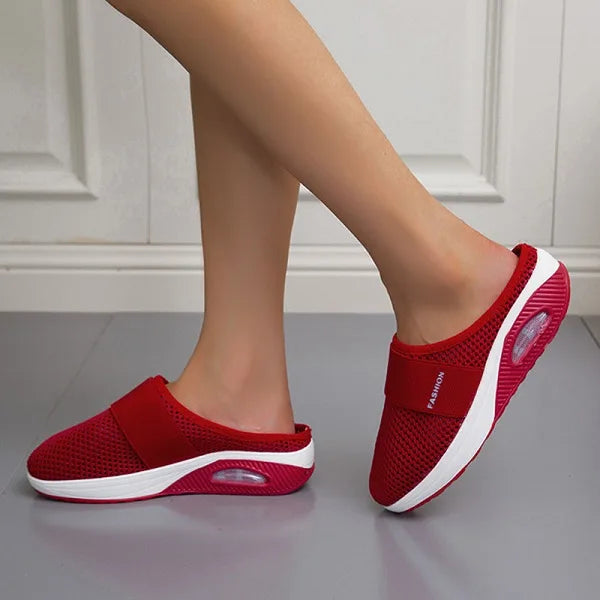 Women's breathable mesh wedge sandals slip-on elastic strap cushioned sole everyday comfort