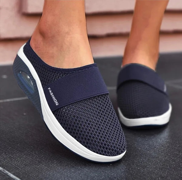 Women's breathable mesh wedge sandals slip-on elastic strap cushioned sole casual comfort