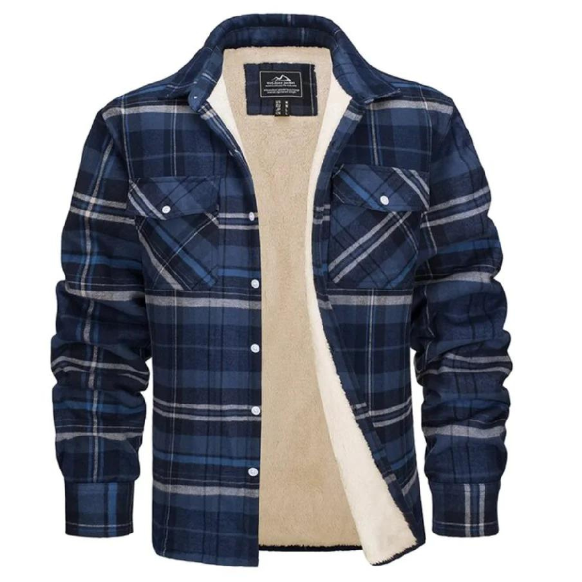 Men's plaid fleece jacket warm quilted winter lining cozy luxury comfort checkered pattern