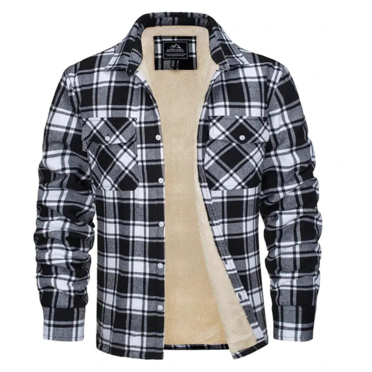 Men's plaid fleece jacket with quilted winter lining, cozy checkered pattern, warm luxury comfort fit