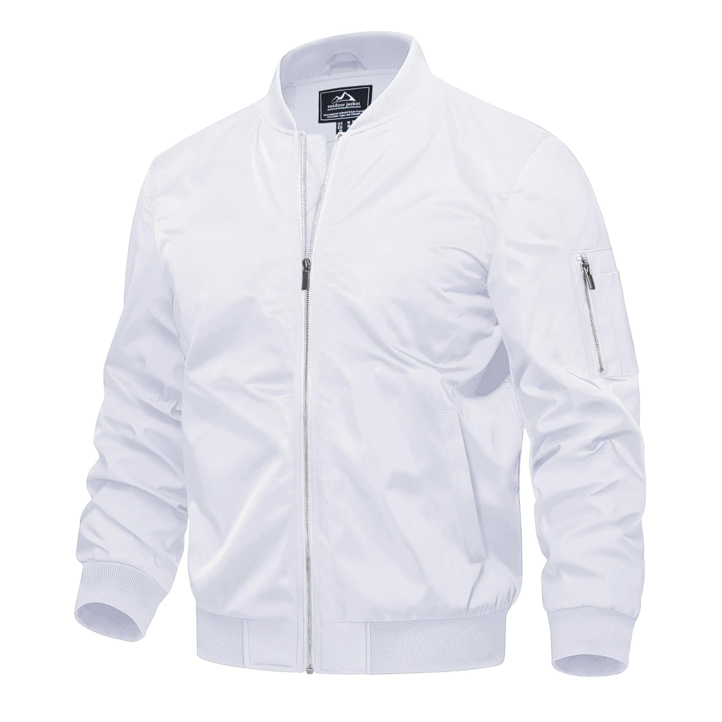 Men's windproof quilted bomber jacket with multiple pockets, warm polyester lining for winter wear