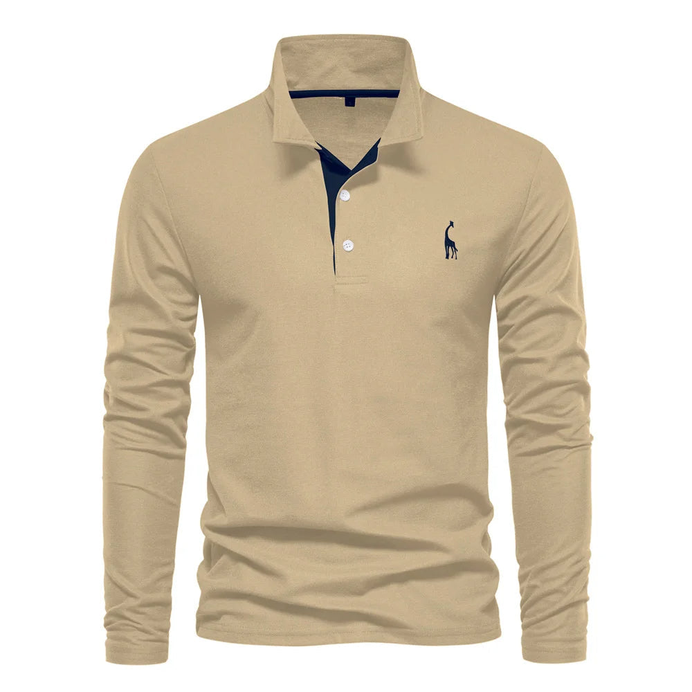 Clyde men's long sleeve polo shirt classic fit breathable fabric button-up collar refined casual style