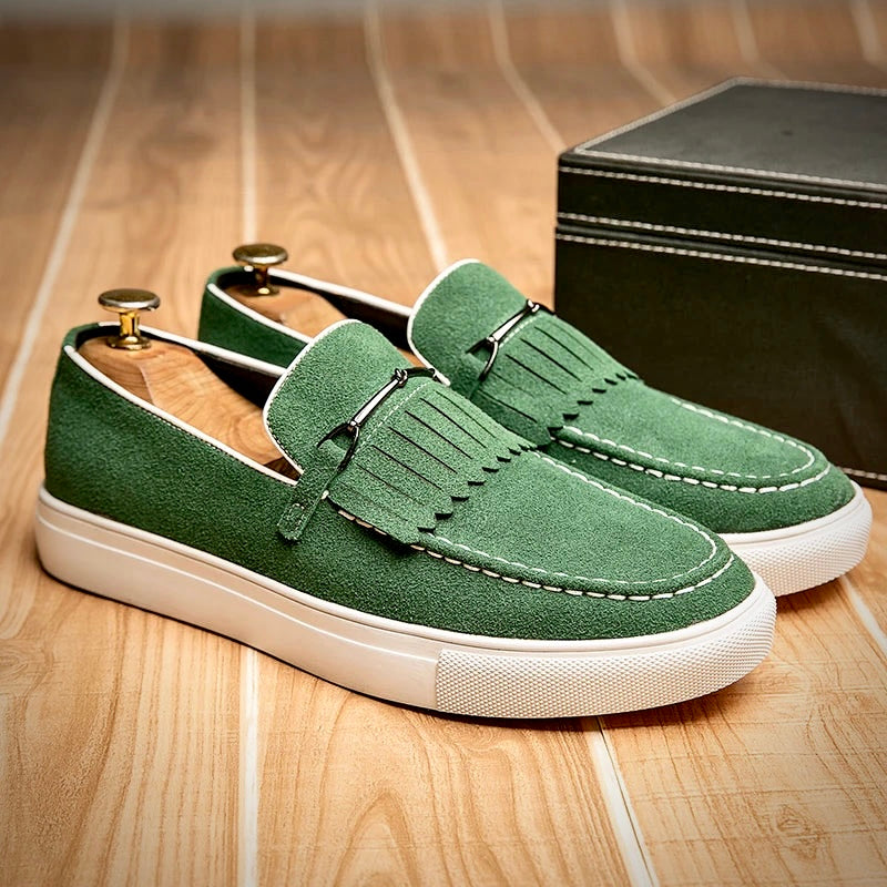 Men's handmade Italian suede loafers flexible fit soft insole all-day comfort classic elegant
