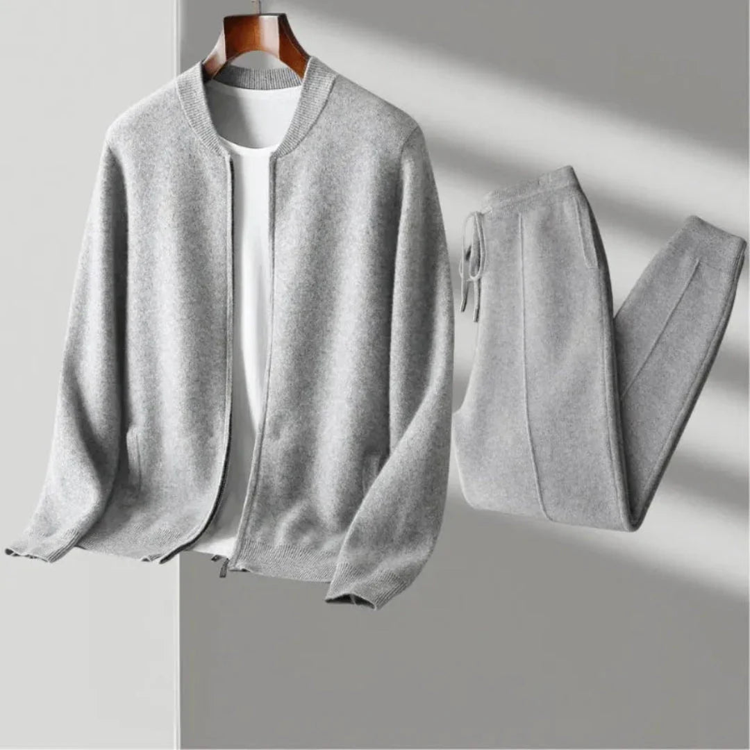 Walter merino wool matching set zip cardigan and joggers in neutral minimalist travel-ready style