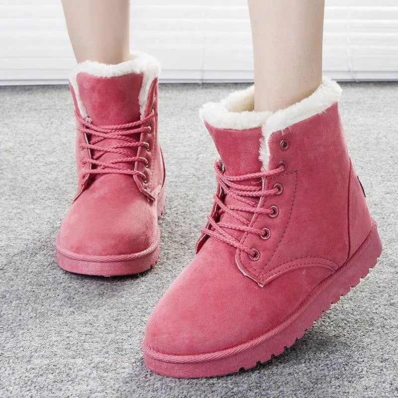 Women's thermal insulated winter boots in neutral tones, cozy synthetic leather with all-day support